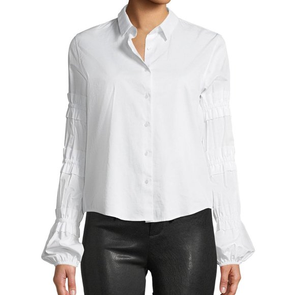 Alexis Tops - NWT$295 Alexis Ruffled Long Sleeve Button Up Shirt Poplin Cotton Blouse Top Sz S